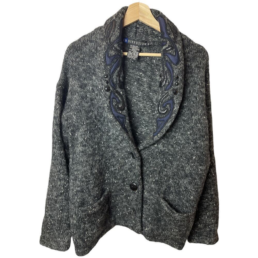 Vintage I.B. Diffusion Grey Wool Blend Cardigan Women's Size M